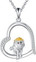 wholesale 925 Sterling Silver Lion in Heart Shape Pendant Necklace with Cubic Zirconia Stones s for Women Girls-0-0