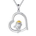 wholesale 925 Sterling Silver Lion Heart Pendant Necklace With Gold Hat And Cz Stones-0-0