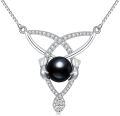 wholesale 925 Sterling Silver Claddagh Trinity Knot with Black Pearl Pendant Necklace for Women 45cm Chain Length-0-0