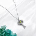 wholesale 925 Sterling Silver Platinum Plated Crossed Tennis Racket Green Ball Pendant Necklace-0-2