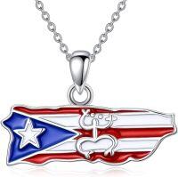 wholesale 925 Sterling Silver Puerto Rican Flag Quokka Pendant Necklace with Chain 45cm Length-Puerto Rico-2
