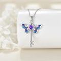 wholesale 925 Sterling Silver Purple Crystal Heart Butterfly Key Pendant Necklace-0-4