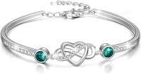 wholesale Sterling Silver Austrian Crystal Infinity Love Heart Bangle Bracelet Adjustable 6 8 Gift for Her-May Simulated Emerald