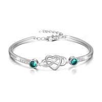 wholesale 925 Sterling Silver Austrian Crystal Infinity Love Heart Bangle Bracelet Adjustable 6 8 Gift for Her-May Simulated Emerald