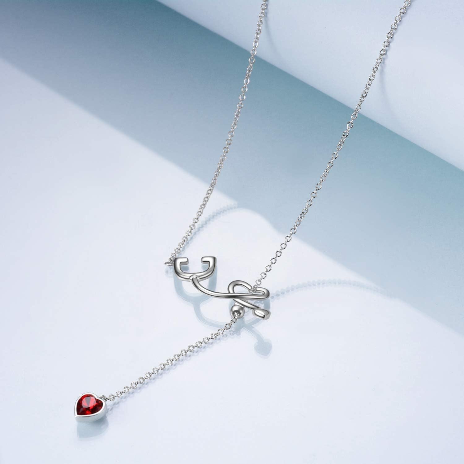 925 Sterling Silver Crystal Austria Stethoscope Lariat Necklace Nurse Gift 22-0-2