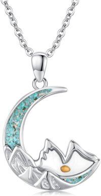 wholesale 925 Sterling Silver Crescent Moon Turquoise & Citrine Pendant Necklace Christian -H01 - Mustard Seed Mountain (White Gold)
