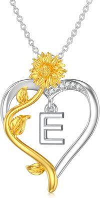 wholesale 925Silver D Diamond Sunflower A Z Letter Heart Necklace for Women-E