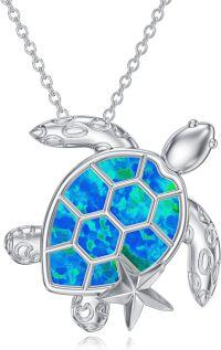 wholesale 925 Sterling Silver Blue Fire Opal Sea Turtle Starfish Pendant Necklace-Sea Turtle