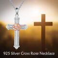 wholesale 925 Sterling Silver Rose Gold Plated Cross Pendant Necklace for Women - Religious s-0-3