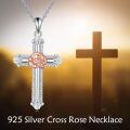 wholesale 925 Sterling Silver Rose Cross Pendant Necklace-0-3