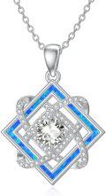 wholesale 925 Sterling Silver Blue Opal Square Cubic Zirconia Pendant Necklace for Women Gifts-0-0