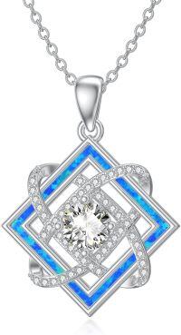 wholesale 925 Sterling Silver Blue Opal Square Cubic Zirconia Pendant Necklace for Women Gifts-08-Style 8