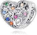 wholesale 925 Sterling Silver Heart-Shaped Multi-Colored Gemstone Charm Beads for Women DIY Jewelry Making Gift Ideas-0-0