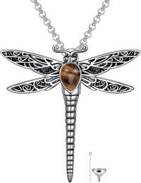 wholesale Sterling Silver Stone Dragonfly Urn Necklace for Ashes w Filling Tool-Stone-Tiger Eye