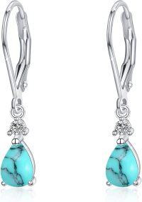 wholesale 925 Sterling Silver Teardrop Turquoise & Cubic Zirconia Dangle Earrings for Women-Turquoise
