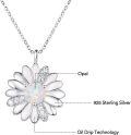 wholesale 925 Sterling Silver Opal Daisy Pendant Necklace for Women Spring Flower -0-4