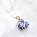 wholesale 925 Sterling Silver Blue & Purple Crystal Heart and Rose Pendant Necklaces for Women-0-4
