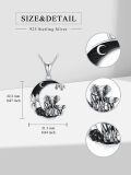 wholesale 925 Sterling Silver Elephant Family Crescent Moon Necklace with Black Crystal and Leaf Charm Pendant for Women Girls Gifts 43mm x 78mm-0-1