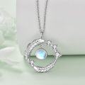 wholesale 925 Sterling Silver Moonstone & CZs Leaf Design Crescent Moon Pendant Necklace Gift for Her Him-0-1