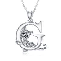 wholesale 925 Sterling Silver Letter E Pendant With Cat Design-G