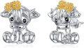 wholesale 925 Sterling Silver Cow Stud Earrings with Flower Accents for Women's Gifts-0-0