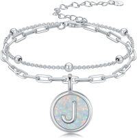 wholesale 925 Sterling Silver & Opal Initial Bracelet - Personalized Elegant Dainty Jewelry Gift for Women-J