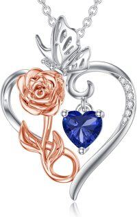 wholesale 925 Sterling Silver Rose Heart Birthstone Necklace for Women Flower Infinity Love Pendant Jewelry for Mom Wife Her Anniversary Christmas Mothers Day Gift-09:September