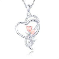 wholesale 925 Sterling Silver Tulip Heart Pendant Necklace for Women Mother Flower Lover Gifts-Tulip