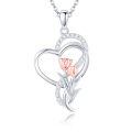 wholesale 925 Sterling Silver Tulip Heart Pendant Necklace for Women Mother Flower Lover Gifts-0-0