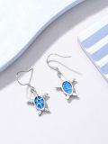 wholesale 925 Sterling Silver Blue Opal Turtle Dangle Drop Earring Beach  for Women Girls-0-2