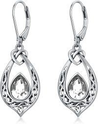 wholesale Sterling Silver 8 6mm Simulated Birthstone Celtic Knot Dangle Earrings-Clear White