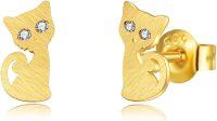 wholesale 14K Gold Cat Stud Earrings with Cubic Zirconia for Women-Moissanite Cat
