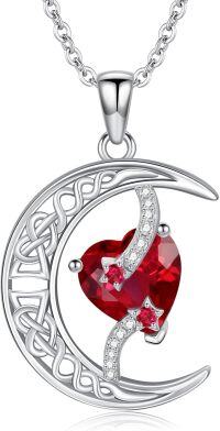 wholesale TOUPOP Garnet January Birthstone Necklace 925 Sterling Silver Moon And Star Pendant Necklace Celtic Moon Garnet Jewelry Anniversary Birthday Christmas Gifts For Women Wife Mom Her -undefined