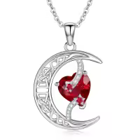TOUPOP Sterling Silver Garnet Moon Star Pendant Necklace-undefined