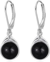 wholesale 925 Sterling Silver Onyx Leverback Drop Earrings 48mm Long-Black Agate