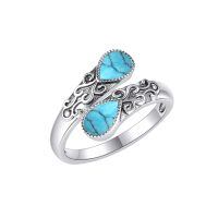 wholesale 925 Sterling Silver Open Adjustable Band Ring for Women Jewelry Gifts-Turquoise