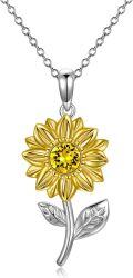 wholesale 14K Gold Yellow Crystal Sunflower Pendant Necklace for Women - My Sunshine-0-0