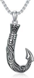 wholesale 925 Sterling Silver Fish Hook Pendant on Rolo Chain Necklace for Men & Women-0-0