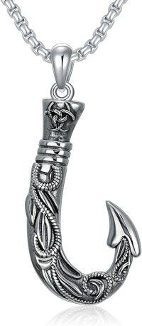 wholesale 925 Sterling Silver Fish Hook Pendant on Rolo Chain Necklace for Men & Women-Hook
