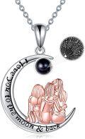 wholesale 925 Sterling Silver Moon Pendant with Three Girls Hugging and Black Cubic Zirconia - Sister Gift Friendship Jewelry-0-0