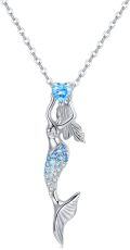 wholesale 925 Sterling Silver Mermaid Pendant with Blue Cubic Zirconia Summer Beach Theme Necklace for Women Girls Graduation Gifts-0-0