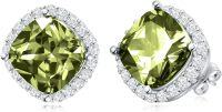 wholesale 925 Sterling Silver CZ Simulated Birthstone Sparkle Halo Square Stud Earrings-August Birthstone