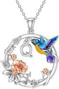 wholesale 925 Sterling Silver Hummingbird & Letter Q Pendant Necklaces for Women Girls Gifts-0-0