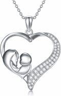 wholesale 925 Sterling Silver Mother and Child Heart Pendant Necklace for Mom Grandmother Wife Birthday Gifts-0-0