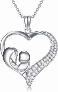 wholesale 925 Sterling Silver Mother and Child Heart Pendant Necklace for Mom Grandmother Wife Birthday Gifts-Mom Hug-2