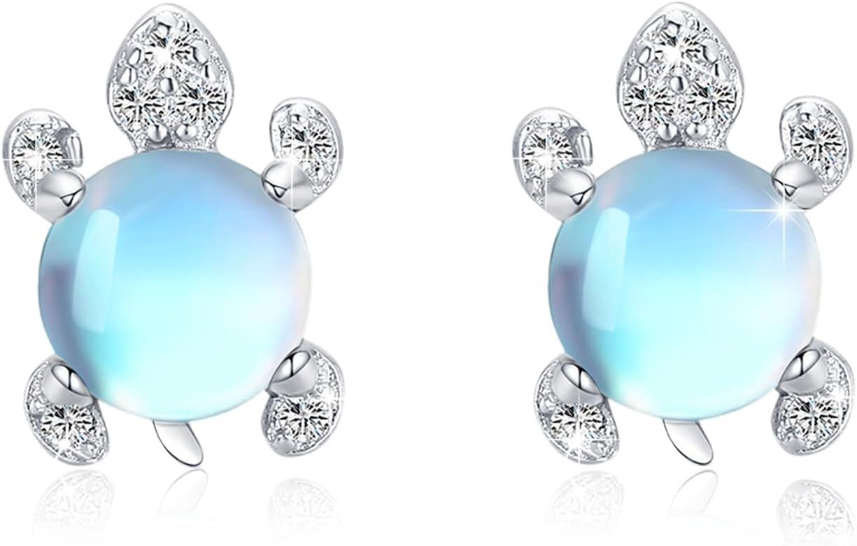 Sterling Silver Moonstone Sea Turtle Stud Earrings Hypoallergenic Ocean Jewelry-B-Turtle Earrings-6mm