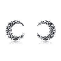 wholesale 925 Sterling Silver Celtic Knot Crescent Moon Stud Earrings for Women and Men-Antique Celtic Moon Earrings