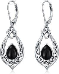 wholesale Sterling Silver 8 6mm Simulated Birthstone Celtic Knot Dangle Earrings-Black Onyx