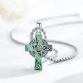 wholesale 925 Sterling Silver Celtic Cross Necklace With Green Inlay And Chain-0-4