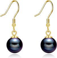 wholesale 925 Sterling Silver & Black Pearl Dangle Hook Earrings for Women Gift Set-Black Pearl-Gold